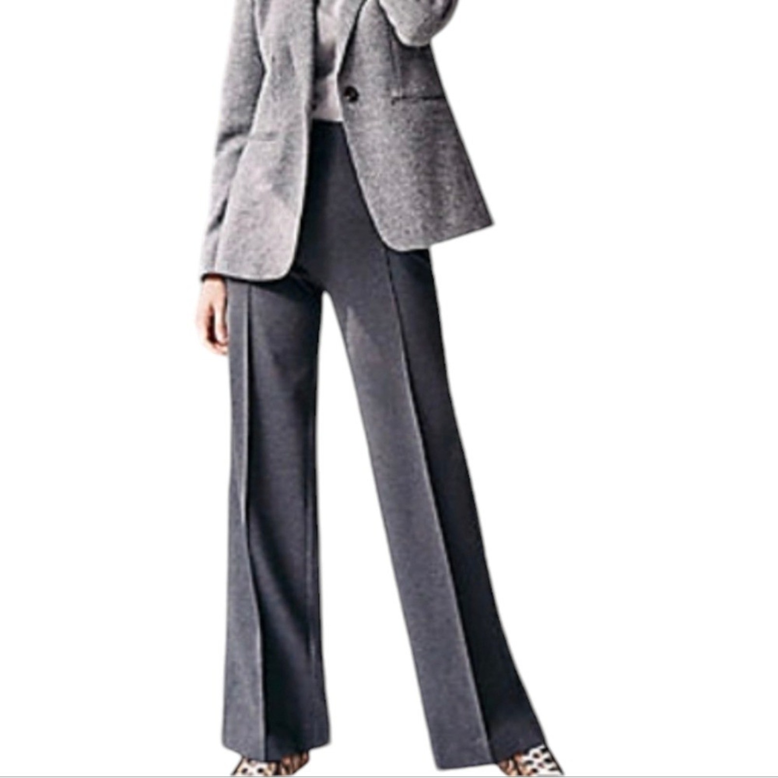 Ann Taylor Virgin Grey Wool Blend Wide Leg Trousers Dress Career Pants Size 8